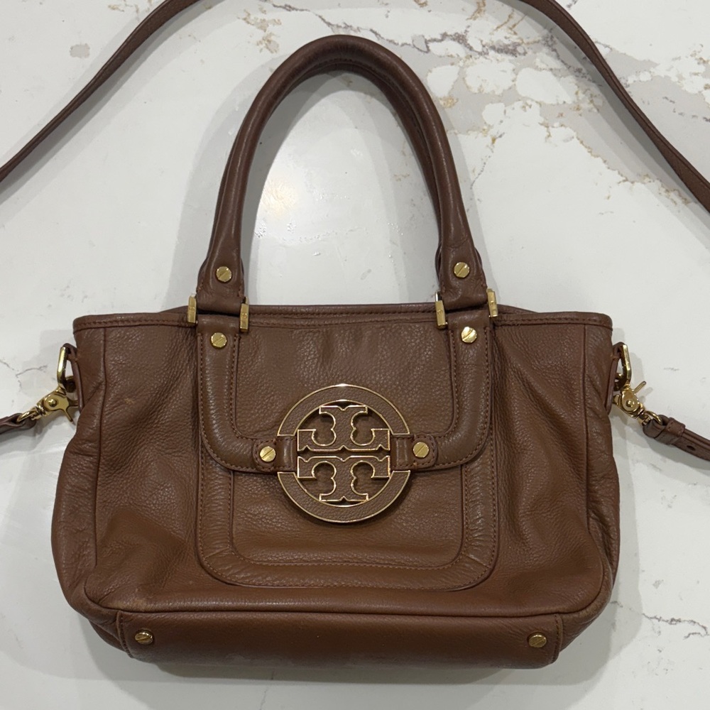 Tory Burch Brown/Tan Satchel with Gold Accents. Medium size
